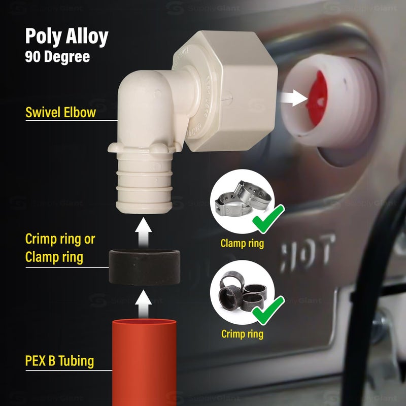 SUPPLYGIANT Supply Giant QQTM1212-5 Plastic Poly Alloy 90 Degree Swivel Elbow PEX x FPT Barb Pipe Fitting 1/2'' x 1/2'' White (5 Pack) - Image 5